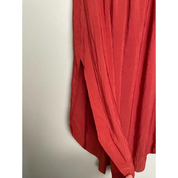 Beautiful H&M Round Hem Ruffle High Waist Slit Midi Skirt Silky Orange M - Picture 3 of 8